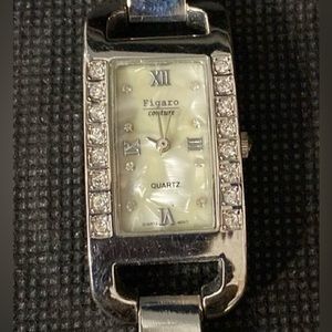 Vintage Figaro Silver and rhinestone bracelet watch-used